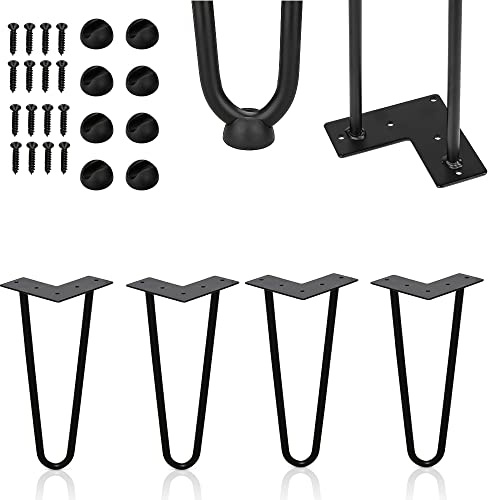 Fiqops Hairpin Legs 4 Stück, Tischbeine Haarnadelbeine Metall Schwarz Tischkufen Tischbein 12 mm, Haarnadel Tischbeine aus Stahl, 2-Stange Bein, mit Gummi Bodenschoner, 15cm