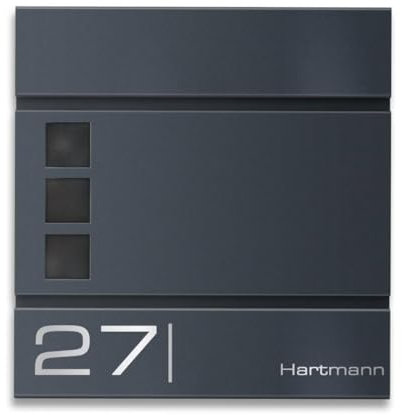 Metzler Briefkasten in Anthrazit RAL 7016 Cube - Name & Hausnummer als Lasergravur - Design Wandbriefkasten inkl. Zeitungsfach - Briefkasten mit Fenster - Größe: 37 x 37 x 10,5 cm