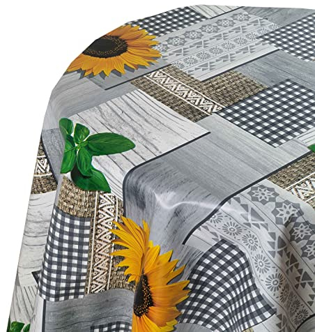 Wachstuch Wachstischdecke Tischdecke Gartentischdecke Farbe und Größe wählbar Sonnenblumen Basilikum Rund 130 cm abwaschbare Wachstuchtischdecke