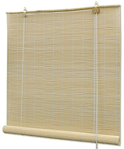 WIFESE Tenda a pacchetto in bambù, 150 x 160 cm, colore naturale, con ganci per finestre, in bambù, oscurante, per interni
