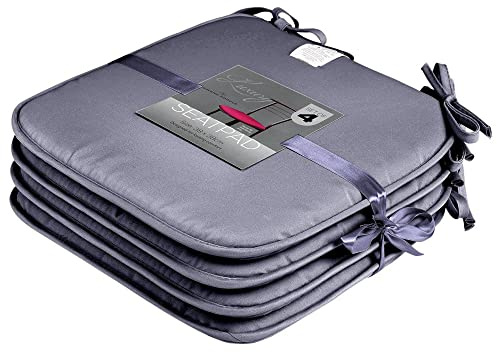 Lions Chair Seat Pads for Dining Chairs Pack of 4 - Removable Seat Covers Pad, Non Slip Kitchen Square Chair Seat Cushions With Ties, Comfortable Garden Outdoor Pads (38x38cm, Charcoal)