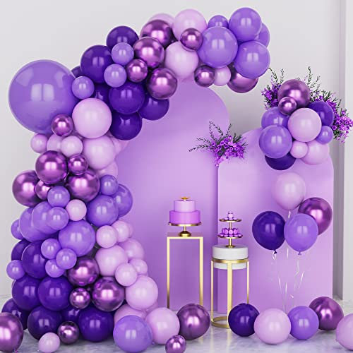 Unisun Purple Balloon Arch Kit, 128 PCS Dark Pastel Garland Set with Metallic Balloons, Latex Balloons for Girls Birthday Baby Shower Wedding Party Anniversary Decorations