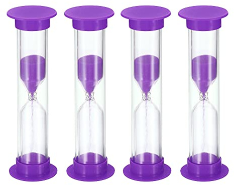 PATIKIL 1 Minute Sable Minuteur, 4Pcs Petit Sablonneux Horloge avec Plastique Couverture, Compte à Rebours Sable Verre pour Jeux, Cuisine, Fête Favorise Bricolage Décoration, Violet