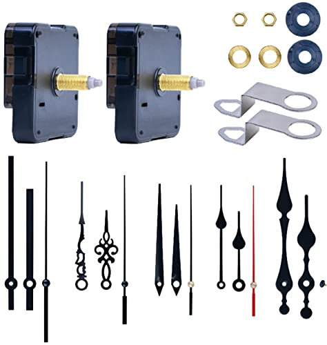 LUSEE 2 Stück Mechanismus Uhrwerk für Wanduhr mit 5 Sätze Uhrzeiger, Geräuschloses Lautlos Quarz Uhrwerk Set für Uhr Wanduhr Reparatursatz Ersatzteile Ersatz Zubehör (Schaft: 22mm / 0,86Zoll)