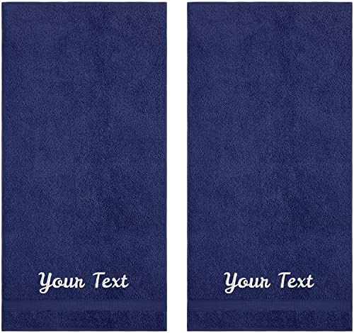 LA' HAM MAM FINE LIVING Personalized Towels Set with Embroidered Text - 2 Pack Highly Absorbent & Super Soft Turkish Cotton Bath Towels for Spa, Gym, Pool and Hotels - Monogrammed Towels - Navy