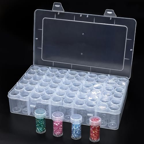 Diamond Painting Aufbewahrungsbox mit 60 klein rund Dosen, Saatgut Aufbewahrung, Perlenbox, Diamond Painting Zubehör Boxen mit Sticker, Samen & Perlen Sortierbox, DIY Basteln Kleinteile Organizer Box