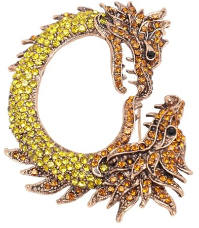 Chinesische Drachen-Brosche, Doppelköpfe, Funkelnde Antike -Sternzeichen-Brosche, Chinesischer Drache-Brosche für Party (Champagner Gold)