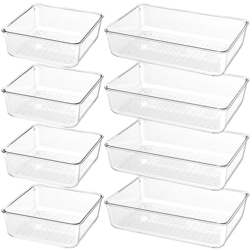 Set di 8 Organizer Cassetti Cucina Trasparente, 23cm 2-Dimensioni Plastica Organizer per Cassetti Bagno Scrivania Letto, per Contenitori Trucchi, Posate, Gioielli, Organizzatore Cassetti Portaoggetti