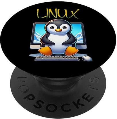Linux Tux Pinguin vor einem Computermonitor PopSockets mit austauschbarem PopGrip