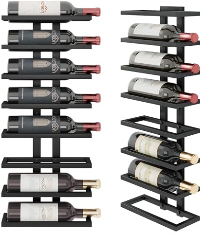 Hoctieon Portabottiglie da Parete, Portabottiglie con 8 Livelli，organizer per bottiglie da appendere per soggiorno, sala da pranzo, cantina, bar, nero