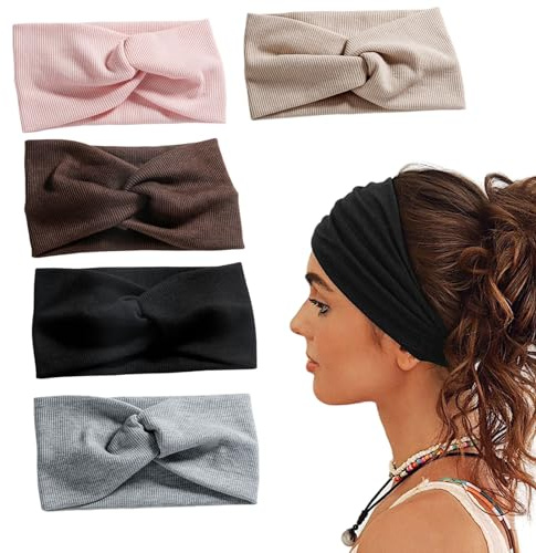 5 Stück modische Haarbänder, elastische Yoga-Stirnbänder, breite Damen-Sport-Stirnband, kreuzförmige Knoten-Stirnbänder, Haar-Accessoires