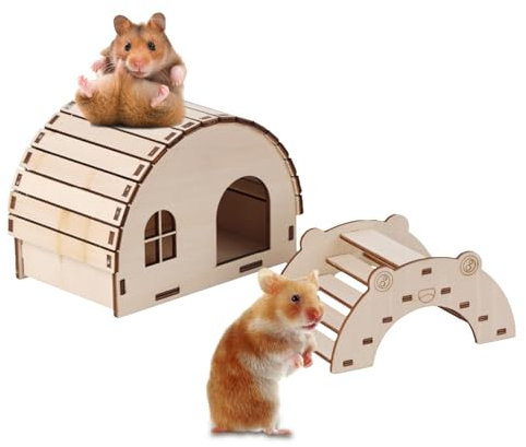 Aizuoni Kleines Hamster-Holzhaus | Kleines Holzhaus für Hamster | Versteckkäfigzubehör für Kleintiere, Meerschweinchen, Mäuse, Hamster