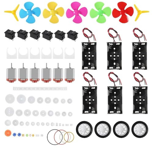 Hsthe Sea Kit Mini Motore Elettrico da 95 Pezzi, DC 1,5 V-3 V 24000 Giri/min, con Mini Motore da 6 Pezzi e portabatterie AA da 6 Pezzi ed elica per progetti di Laboratorio scientifico Fai-da-Te