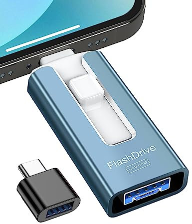 GNASEET Clé usb 256 Go, Transfert Grande Vitesse 3.0, 4 en 1, Stockage Photos, Vidéos, Fichiers pour iOS, Android, Pad, Type C et PC (Bleu)