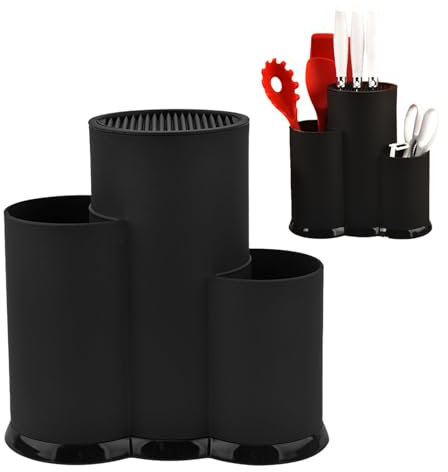 Knife Set with Block Plastic Round Knife Block Without Knives 3 in 1 Kitchen Knife Holder Space-Saving Knife Holder Detachable Knife Holders Black