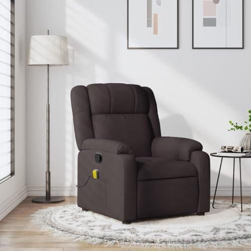 Homgoday Massagesessel Fernsehsessel Relaxsessel Ruhesessel Liegesessel TV Sessel Polstersessel mit Manuelle Liegefunktion, Verstellbare Rückenlehne, für Wohnzimmer Dunkelbraun Stoff