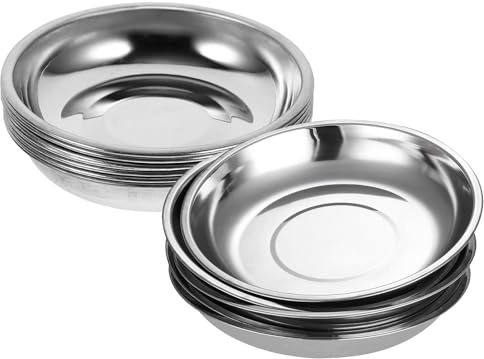 Miibiscolit Set di 10 mini piatti per antipasti, in acciaio inox, rotondi, per salse