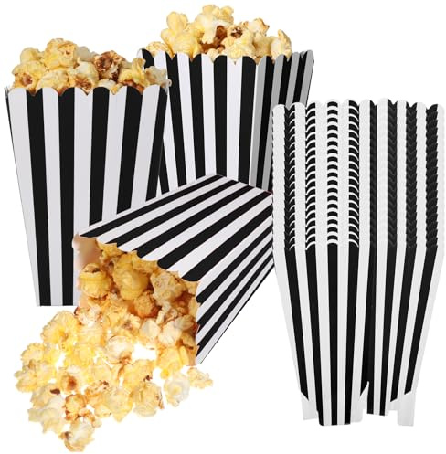 18 Stück Popcorn Tüten,Klein Popcorn Boxes,Schlieren Popcorntüten,Papier Süßigkeiten Tüten Candy Tüten,Snack Boxen,Movie Night Kino Zubehör,für Partysnacks Geschenktüten,Weihnachten(Schwarz)