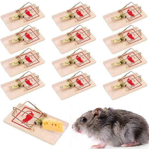 12 Stück Mausefalle Schlagfalle, Wiederverwendbar Rattenfallen Schlagfallen, Mausefallen aus Holz, Mouse Trap Profi in Haus und Garten für Rattenfang in Innenräumen und im Freien
