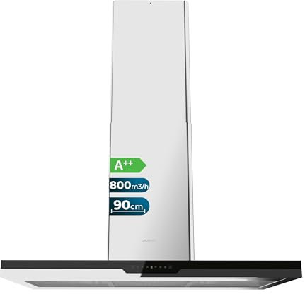 Cecotec Hotte Aspirante 90cm îlot Bolero Flux Ict 908000 Glass Black A++. Finition Verre Noir, Aspiration 800M3/H, Moteur 210W, Commande Tactile, Filtre à Charbon