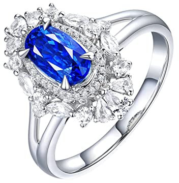 KnSam Echter Goldschmuck, Diamantring Weißgold 750 18K, Oval Pärchen Ringe 1.55ct Labor Erstellt Saphir mit Diamant, als Geschenke für Frauen Freundin, Weiß Gold, Gr.54 (17.2)