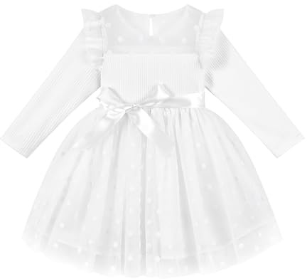 Miipat Baby flickor klänningar flickor långärmad tyll klänningar höst vinter baby tutu klänningar prinsessa fest födelsedag brudklänning flicka klänning, Vit, 2-3 år