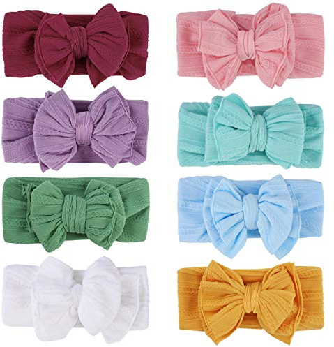 Bébé Bandeaux Arc Noeud, Serre-tête Turban Bandeau Chapeaux Naissance Filles, Élastique Extensible Bandés Cerceaux de Cheveux pour Bébé Fille Enfants Cadeau (8 Pièces)