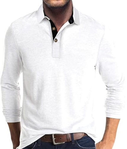 Poloshirt Herren Langarm Klassisches mit Tasche Bequeme einfarbige Baumwoll Knopfhemden Polo Polohemd Herren Langarm Polo Hemden Männer Solid Tshirt HerrenPoloshirt Ohne Kragen Herren