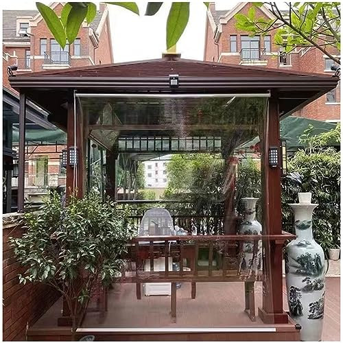 Estor enrollable impermeable de PVC transparente para exteriores, para pérgola, jardín, terraza, resistente al viento y a la lluvia, 39.4 x 118 pulgadas