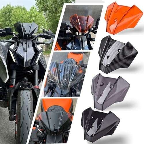 Midimttop Pare-Brise Moto Pare-Brise Déflecteur de Vent Pare-Brise Parabrezza Visière Viser Compatible with K&T&M Duke 125 Duke 250 Duke 390 2024 2025 Accessoires de Modification (Gris fumé)