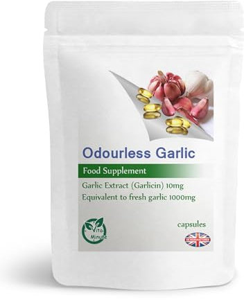 100 Capsules - Odourless Garlic 10mg Extract Softgel Capsules (Equivalent to 1000mg Fresh Garlic) Immunity, Cholesterol, Heart Health, Natural Allicin, Cold Pressed