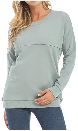 Ofertas Flash del Dia Ropa de Maternidad,Camisetas de Maternidad de Manga Larga Camiseta de Lactancia Sudaderas de Lactancia con Cuello Redondo Ropa de Embarazo Sólida Jersey para El Embarazo