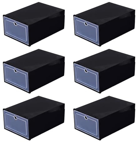 EAZHOP Schuhboxen Stapelbar Transparent 6pcs, Schuh-Organizer aus Kunststoff, Damen, Herren, Kinder Schuhboxen, Faltbar – Schuhaufbewahrung Platzsparend Sneaker Box zum Reisen, Aufbewahrung (Schwarz)