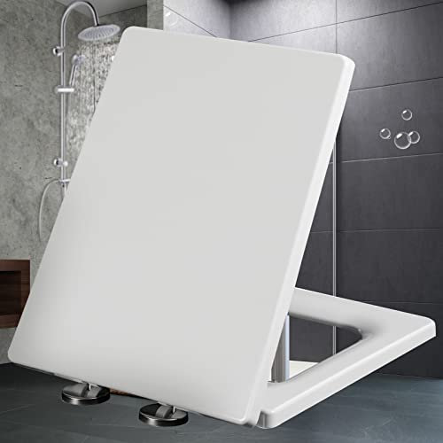 Abattant WC carré à fermeture douce avec libération rapide Blanc 42,5 x 34,5 cm Compatible avec cuvette de toilette blanche 44 x 36,5 cm