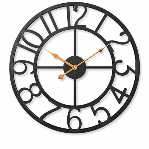 Pytha Sight Wanduhr Groß XXL 60 cm Modern Schwarz Metall, Lautlos | Groß Wanduhr Vintage Industrial Design mit Arabisch Ziffern, ohne Tickgeräusche, für Wohnzimmer, Küche, Büro, Heimdekoration