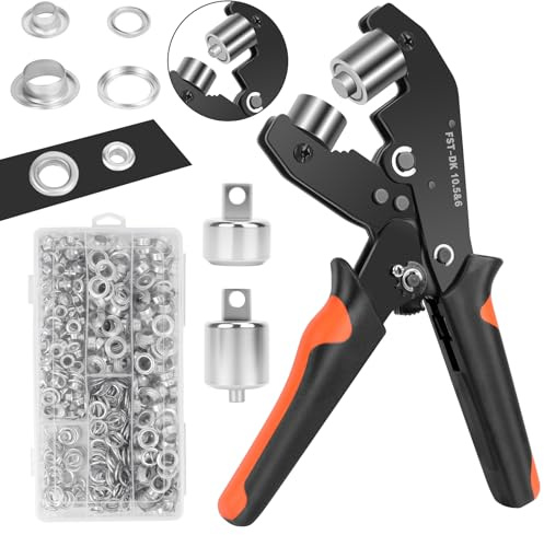 Eyelet Punch Kit,Grommet Kit,Professional Magnetic Eyelets and Punch,with 500pcs Metal Eyelets, for Punching Holes in PVC Banners, Tarpaulins, Leather, Home Decoration & More(10MM+6MM)