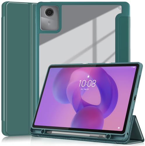 YRH Funda para Lenovo Idea Tab 11 2025 con Portalápiz (Verde Oscuro) | Con función de soporte, parte trasera transparente, ligera, delgada y portátil, compatible con TB336ZU/TB336FU