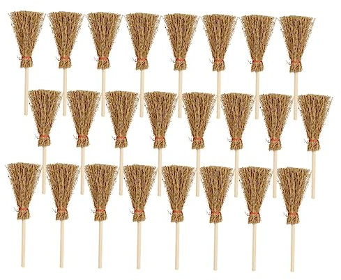 SUPVOX 72 pcs Mini Household Palm Brooms with Red Rope Natural Decorative Broomsticks for Indoor Pretend Play and Halloween Compact Space Saving