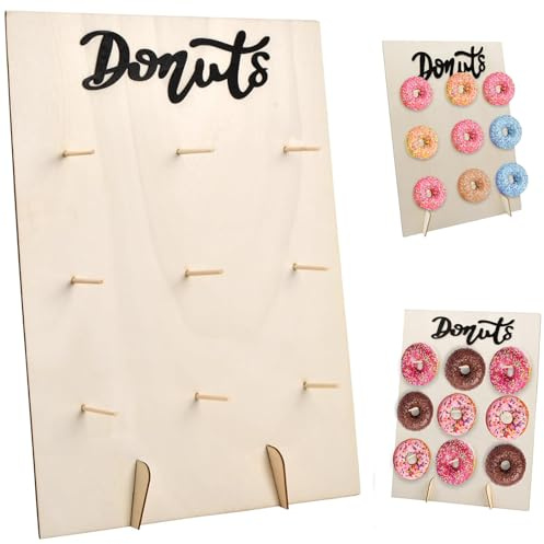Powerruif 9 Löcher Donut Ständer, Holz Donut Wand Donut Halter Donut-ausstellung Tower Ständer für Hochzeit Geburtstagsfeier Babyparty JubiläEn Konditoreie Süßigkeitenwagen