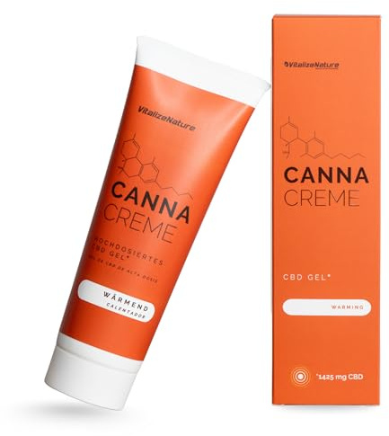 VitalizeNature Canna Cream, Gel de CBD 1425 mg, Calentador para Músculos y Articulaciones, 120 ml