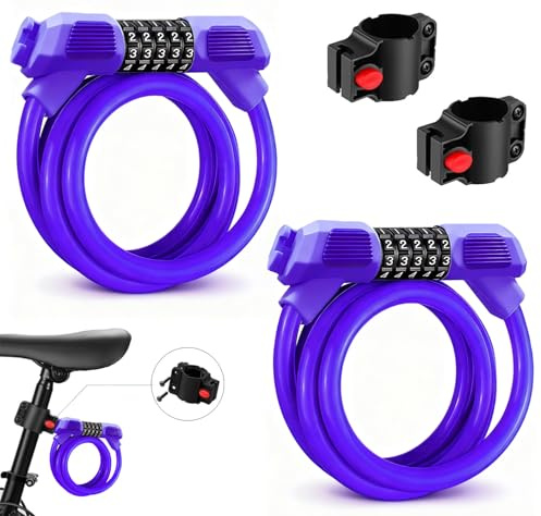 𝟐𝐏𝐚𝐜𝐤 Bike Locks Heavy-Duty, High-Security Bike Cable Lock with Passcode Unlock, 𝟏𝟐𝟎𝐜𝐦/𝟏𝟐𝐦𝐦 Weather Resistant Resettable Bicycle Combination Cycle Lock for E-Bike Mountain Bike Ski Gate