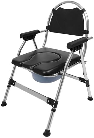 150kg klappbar Toilettenstuhl Leibstuhl für Senioren Verstellbarer Höhe und Breite WC Stuhl mit gepolsterter Sitzplatte,Eimer, Armlehne,stabil sicher Duschstuhl Rutschfeste Kommodestuhl für Erwachsene