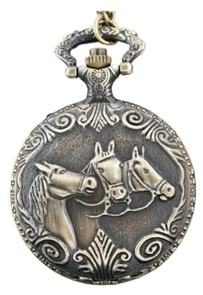 Reloj de Bolsillo Cuarzo con diseño Caballo Bronce Vintage, Colgante, Cadena, Ideal for coleccionistas, Hombres y Mujeres