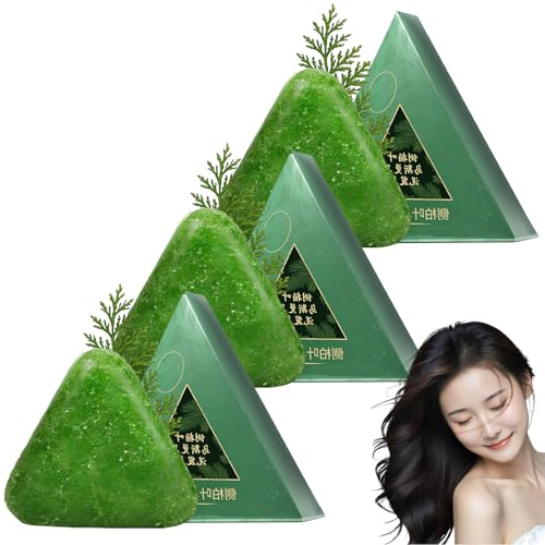 Shampoing solide, shampoing au savon vert, shampoing solide à l'herbe, apaisant et fortifiant pour les cheveux des femmes et des hommes (3pcs)
