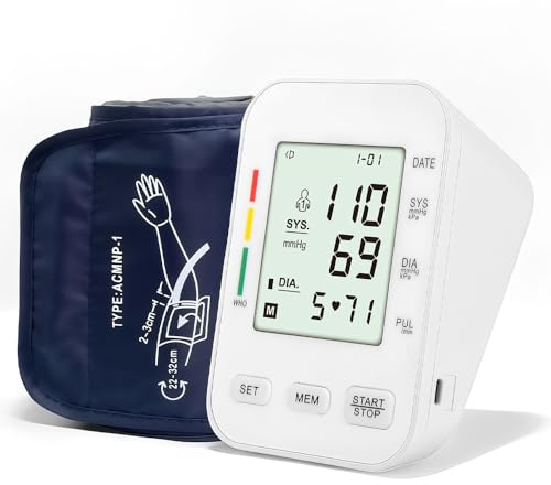 BIZOI Blutdruckmessgerät Oberarm, Blood Pressure Monitor mit Großes LCD-Display, Blutdruck Messgerät Oberarm mit 2x99 Speicherplätzen, Sprachausgabe, Verstellbare Manschette (22-32 cm)