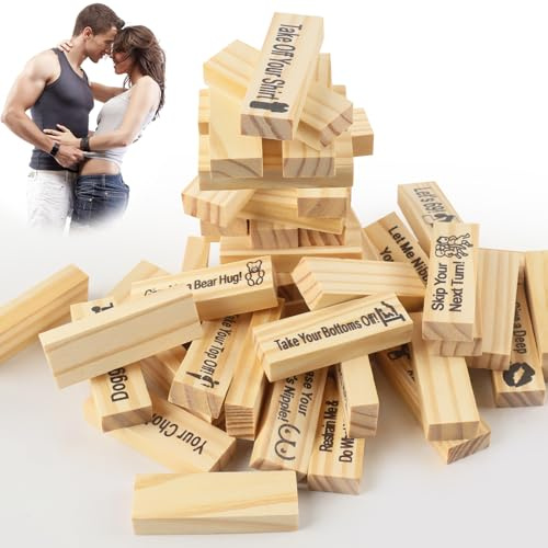 Aurihxus 48 stycken block torn spel, stapelspel av träblock för par, stapla träblock spel, roligt torn block för vuxna