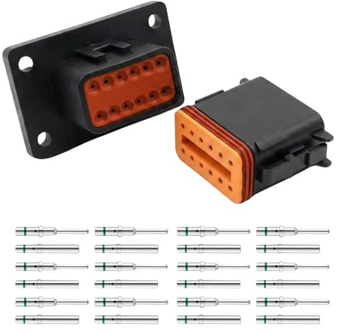 Deutsch DT Panel Flange Mount Connectors 2/3/4/6/8/12 Pin/Way with Solid Pins (BLACK - 12 WAY)