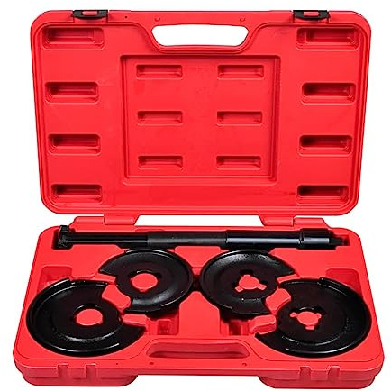 Federspanner-Set 5-tlg. für Mercedes mit Teleskop-Federkompressor und rutschfester Arm-Funktion, Werkzeugset inklusive zwei Platten für Querlenker und Einzelradaufhängungen,