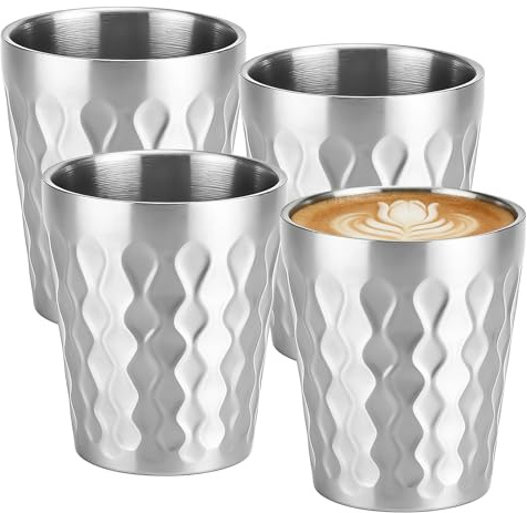 GORPENT Lot de 4 Tasse Inox, 300 ml Empilables à Double Paroi, Gobelet Inox Incassables pour Camping, Bière et Eau, Compatibles Lave-Vaisselle