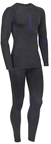 icefeld®: Sport-/ Ski-Thermo-Unterwäsche-Set für Herren Seamless (nahtfrei) in schwarz/blau M